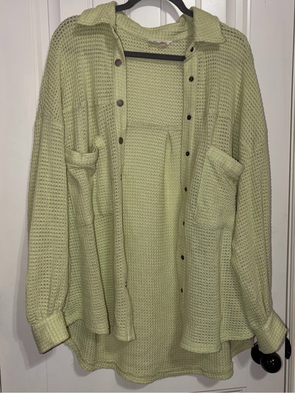 Green Waffle Knit Button-Up